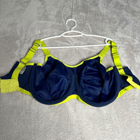 Elomi Energise Navy Blue Yellow Full Support Sports Bra Plus Size 38I Full Cup - Picture 2 of 6
